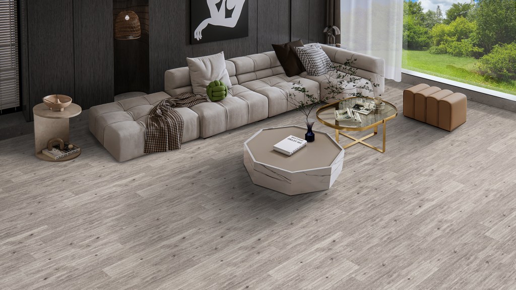 living amenajat cu placi ceramice tip parchet colectia rovere cesarom