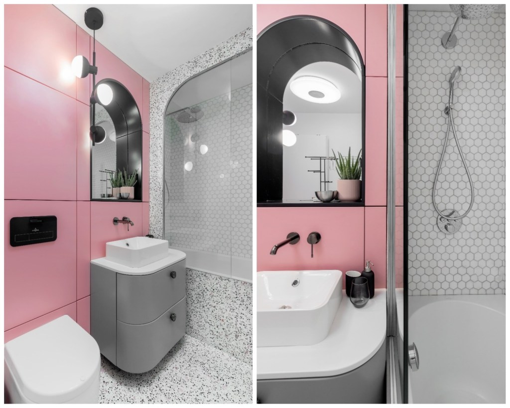 Baie roz cu terazzo Andra Bica Kanso Design