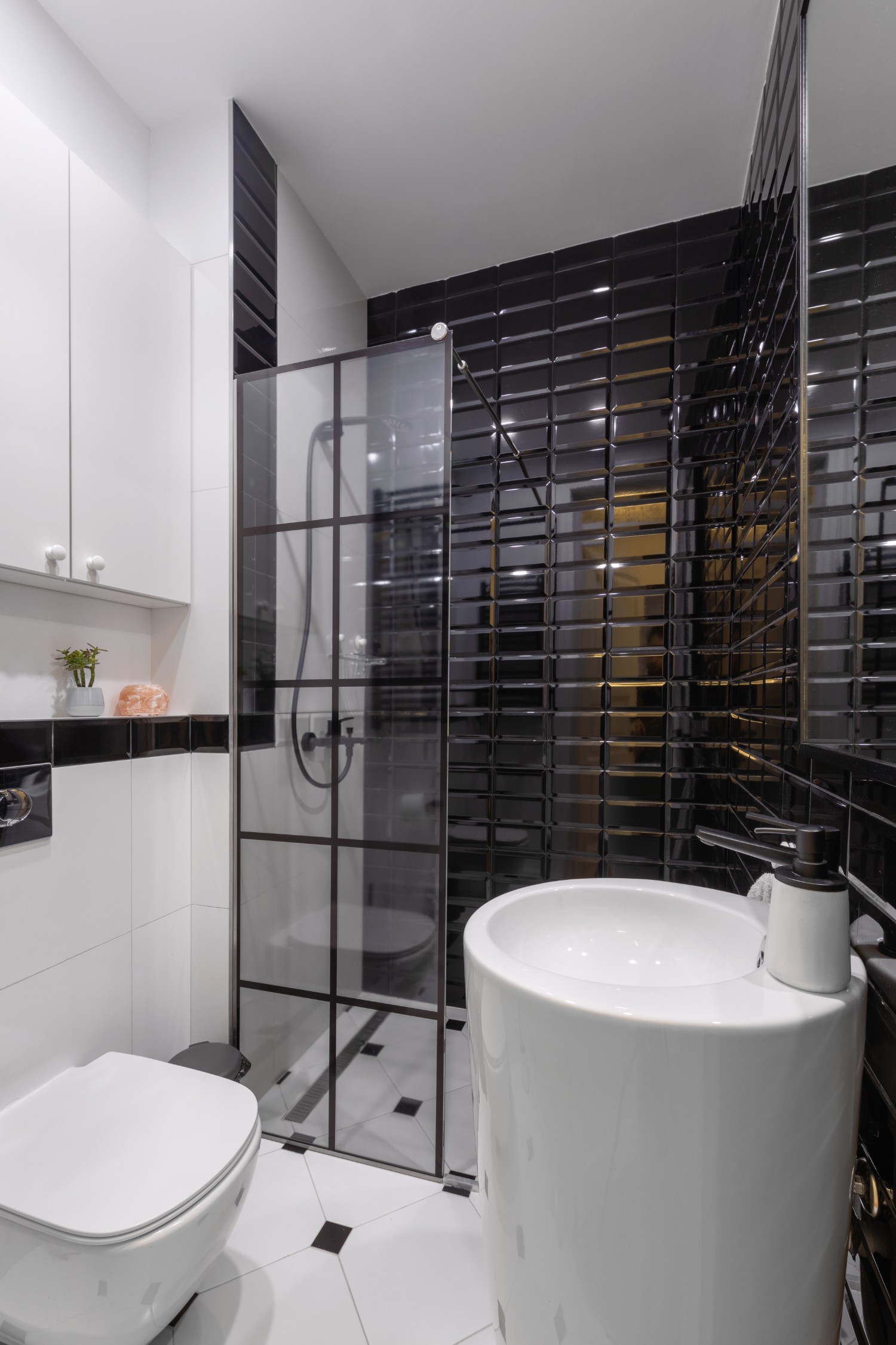 Baie alb negru - apartament lângă parcul Cișmigiu - arh. Cătălina Simion, Volucre