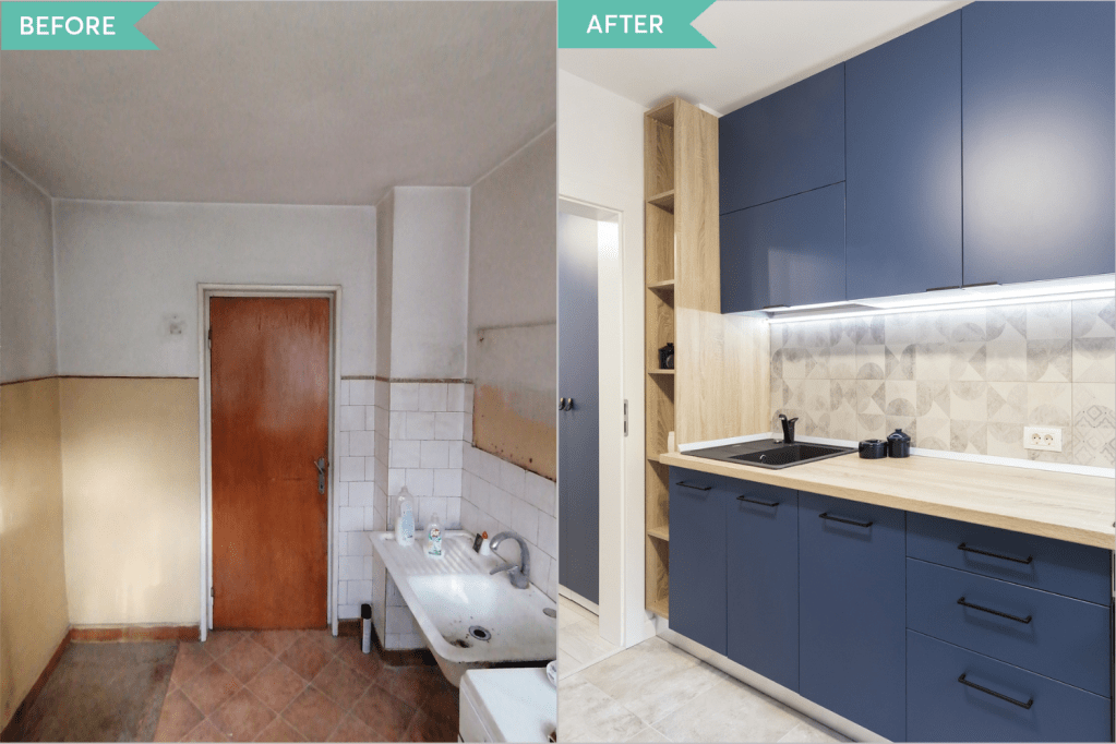 Apartament de 50 mp din București, situat într-un bloc din anii ’60 și renovat de Vim Studio în 2020 - renovare bucătărie (1)