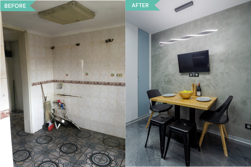 Renovare apartament Vitan arh. Alexandru Bucur Interiology - bucatarie pardoseala epoxidica mobilier bleu (3)