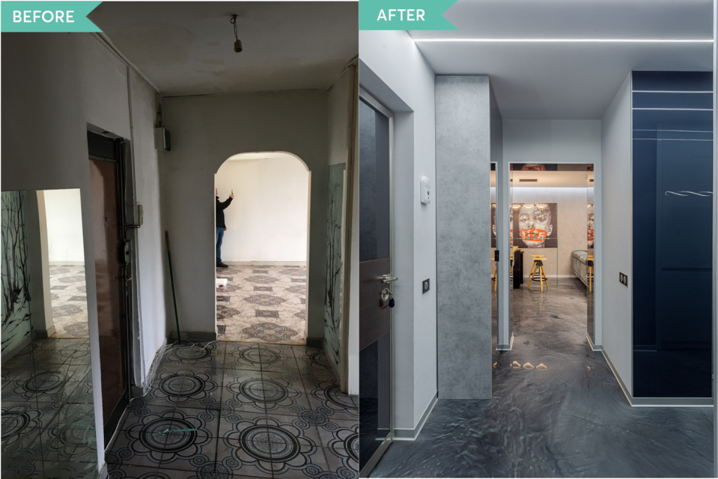 Renovare apartament Vitan arh. Alexandru Bucur Interiology - hol pardoseala epoxidica gri (1)