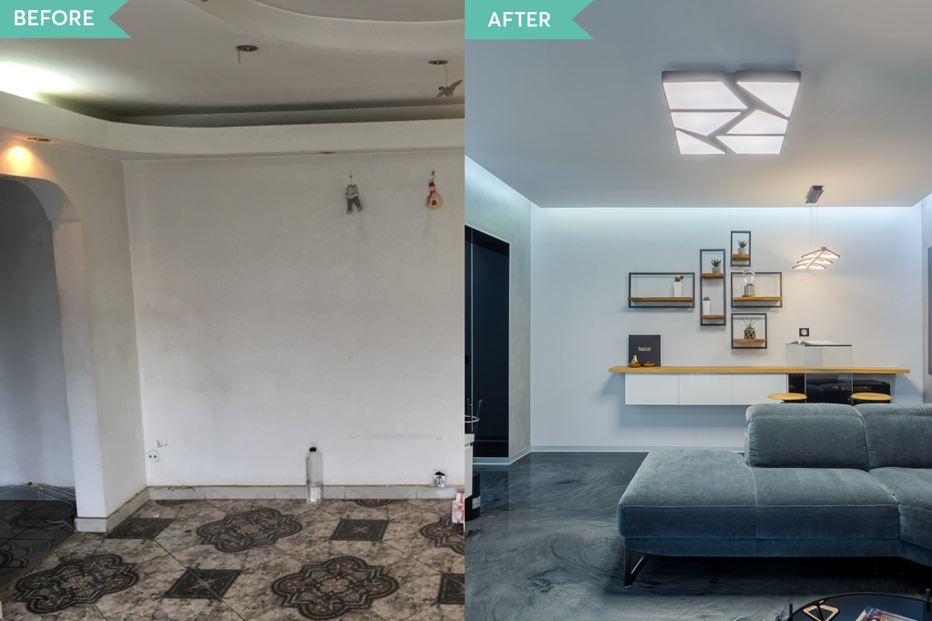 Renovare apartament Vitan arh. Alexandru Bucur Interiology - living pardoseala epoxidica