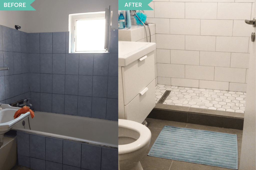 Before and after renovare baie Bucuresti