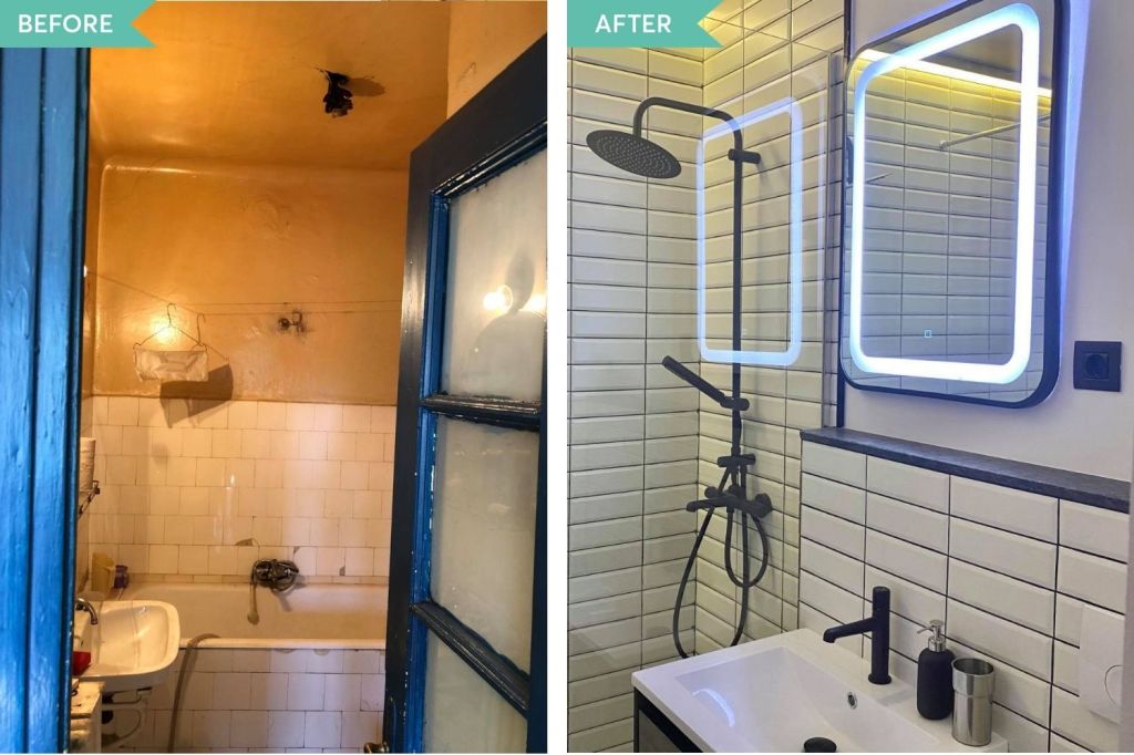before after baie apartament vechi centrul bucurestiului
