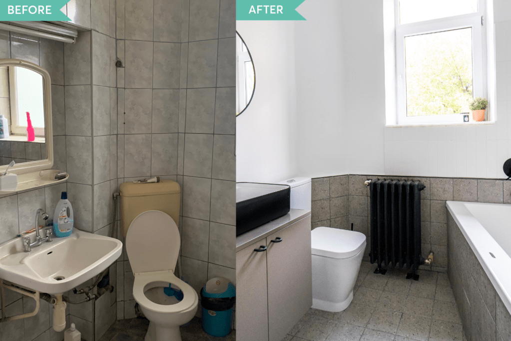 Renovare apartament vechi Amzei Bucuresti - Kanso Design arh. Andra Bica - baia inainte si dupa (1)