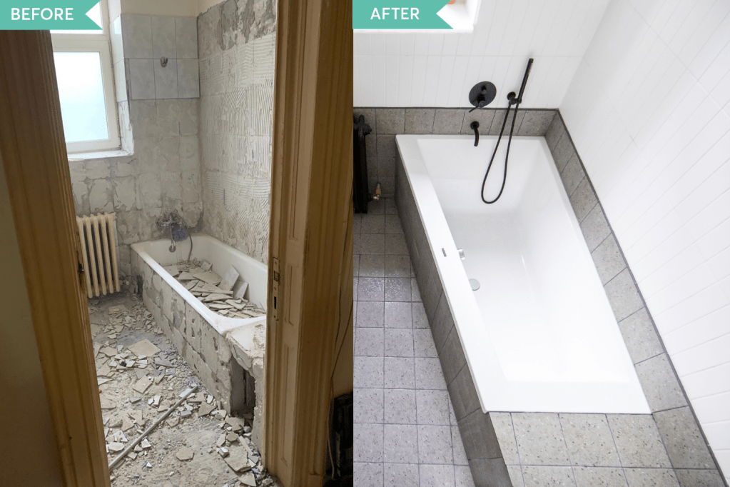 Renovare apartament vechi Amzei Bucuresti - Kanso Design arh. Andra Bica - baia inainte si dupa (2)