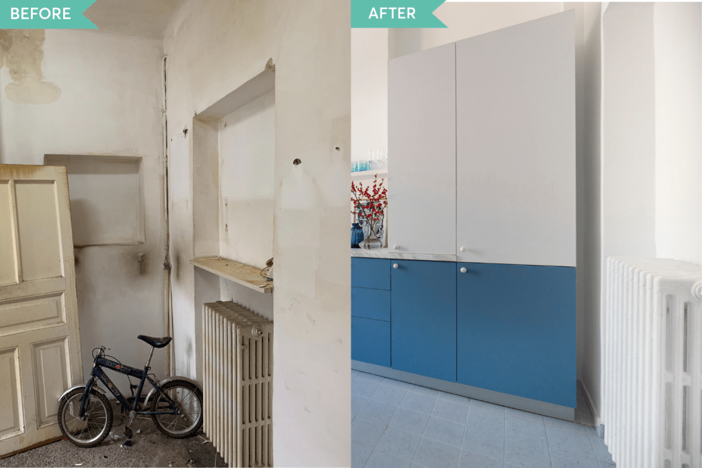 Renovare apartament vechi Amzei Bucuresti - Kanso Design arh. Andra Bica - bucataria inainte si dupa (1)