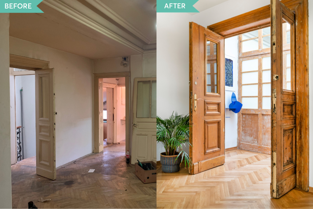 Renovare apartament vechi Amzei Bucuresti - Kanso Design arh. Andra Bica - holul inainte si dupa