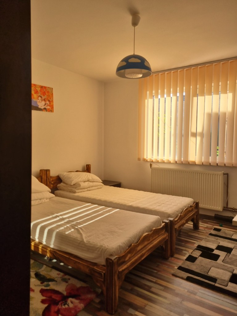 casa la tara La parter există încă un dormitor, pe lângă living, bucătărie și baie