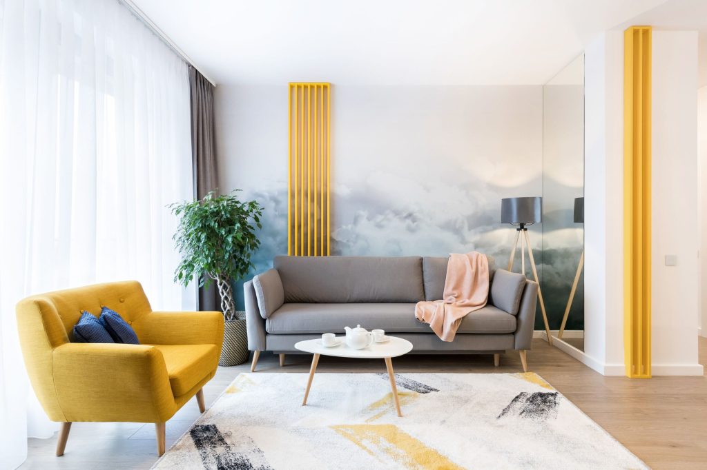 Living modern cu galben - Bucuresti - arh. int. Stefania Bobaru VIM Studio