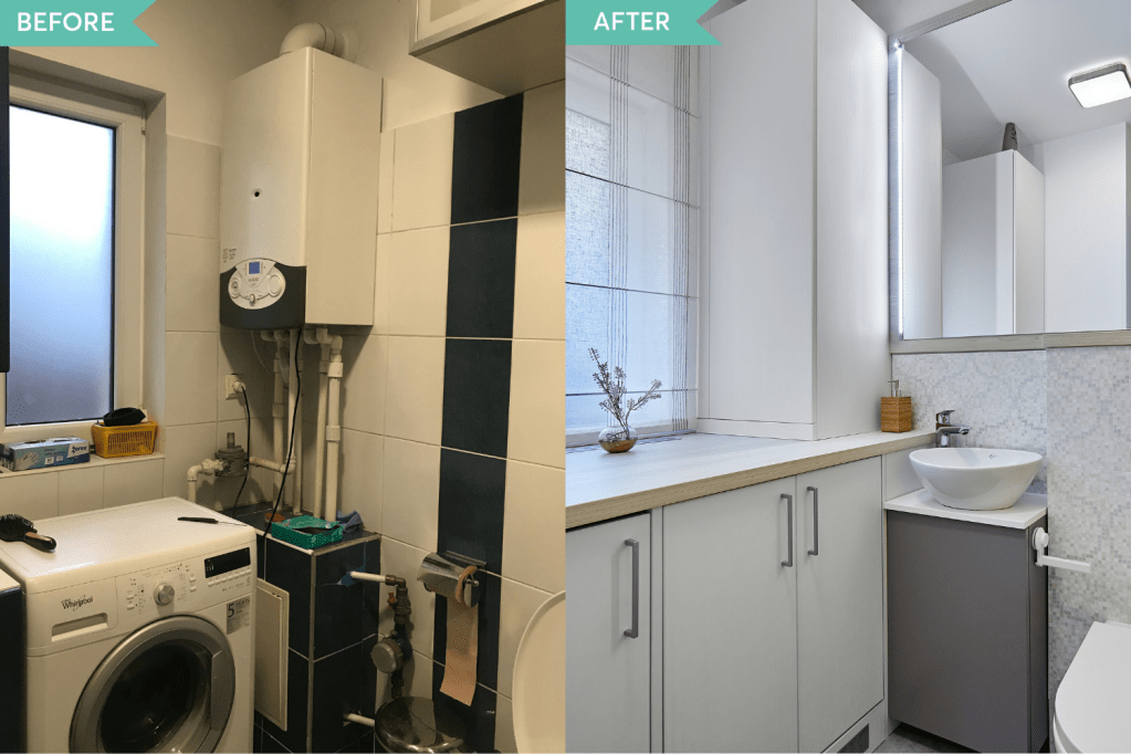 Before and after - renovare baie parter vila Pipera - arh. Cristina Micu