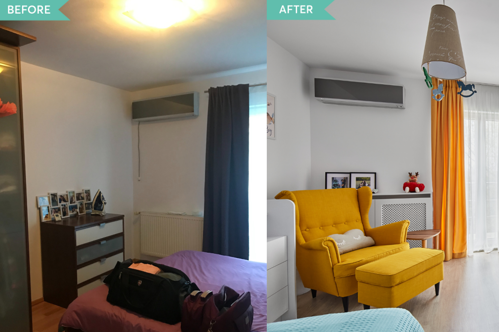 Before and after - renovare camera copil vila Pipera - arh. Cristina Micu