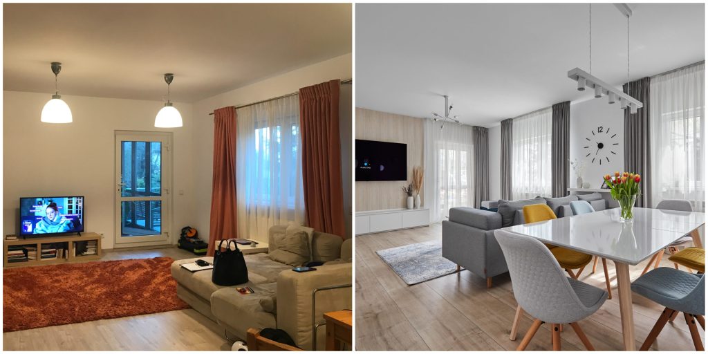 Before and after - renovare living vila Pipera - arh. Cristina Micu