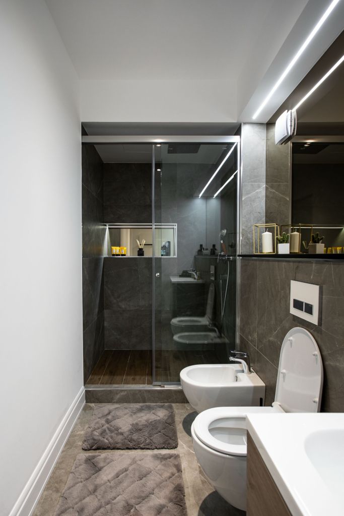 Amenajare baie gri penthouse Bucuresti - ACOS Design - Andrei Costea