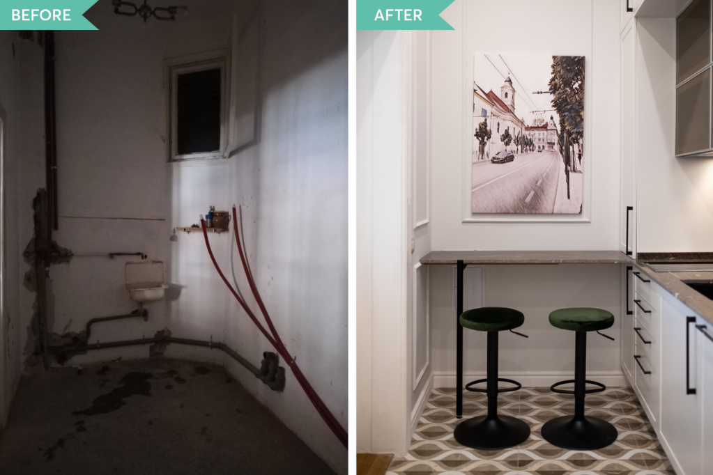 before after bucatarie apartament mare