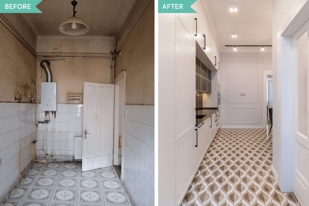 before after bucatarie apartament mic