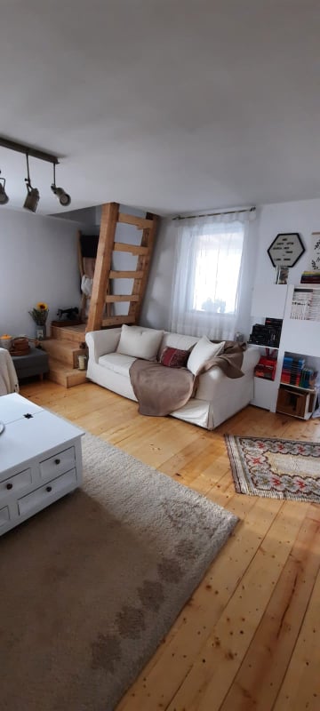 Casa are o arhitectură simplă, iar living-ul și bucătăria sunt open space