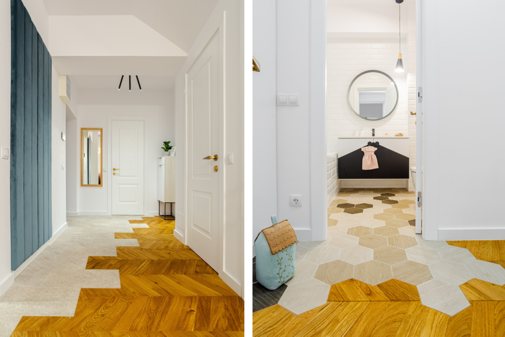 Amenajare duplex București - Interiology arh. Alexandru Bucur - îmbinare parchet gresie