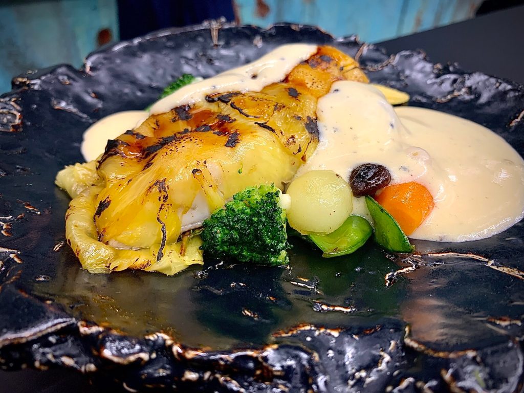 Pineapple -wild sea bass zabaione