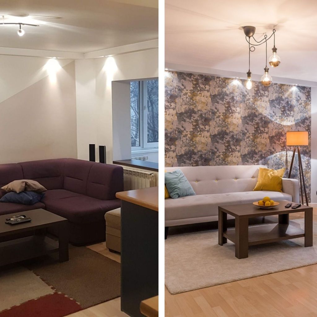 before and after renovare living 2 camere