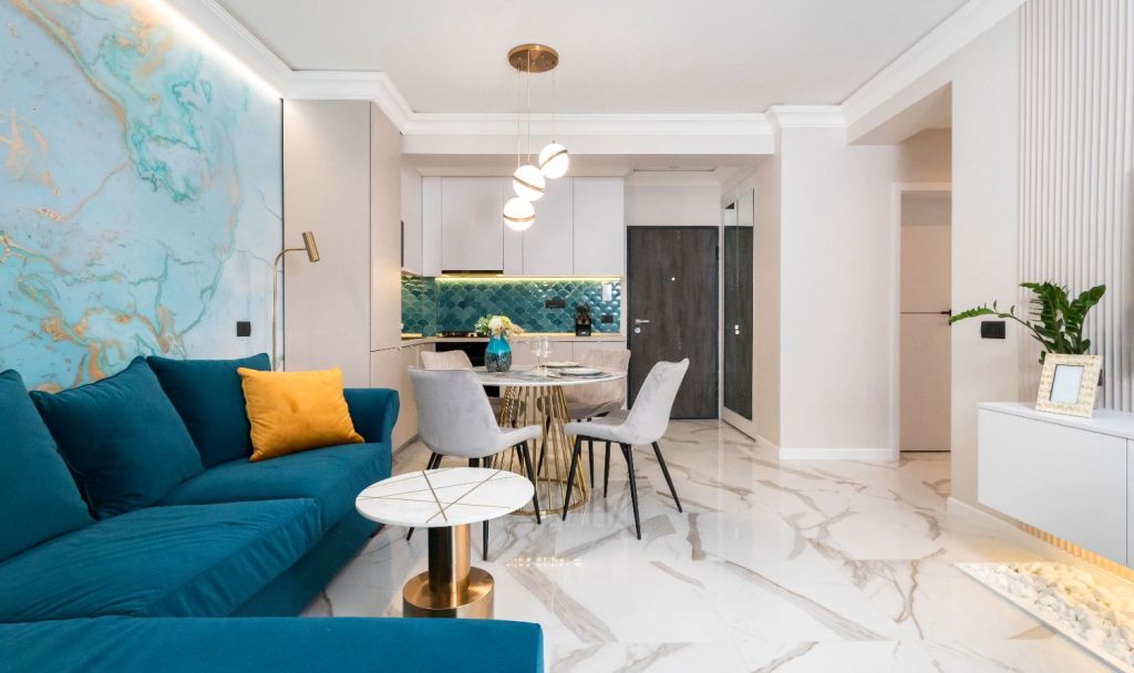 Apartament de vacanta Mamaia Nord - amenajare Natalia Berezovskaia - open space elegant marmura (3)