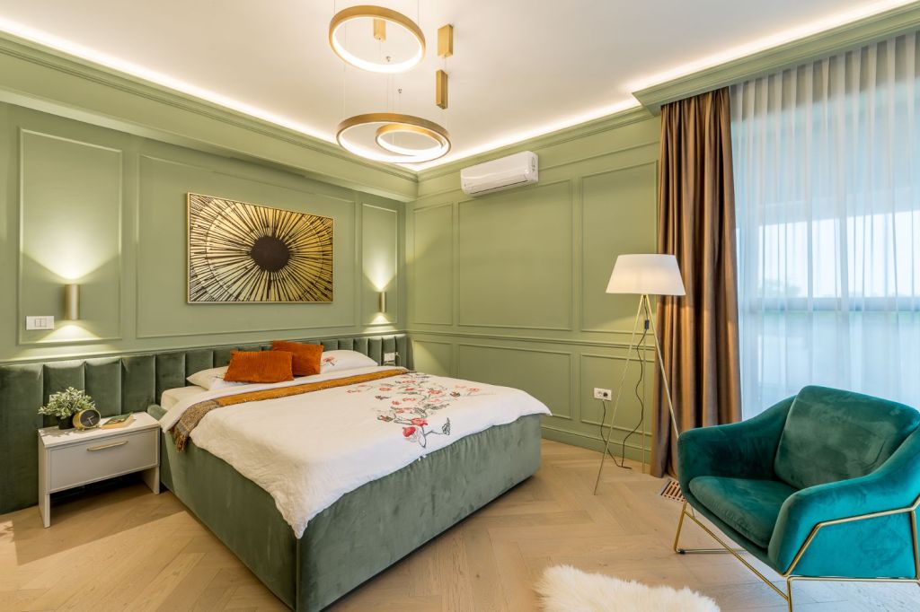 Dormitor elegant verde - casa Bihor - amenajare luxury Launtric Design - ADAS and More (1)