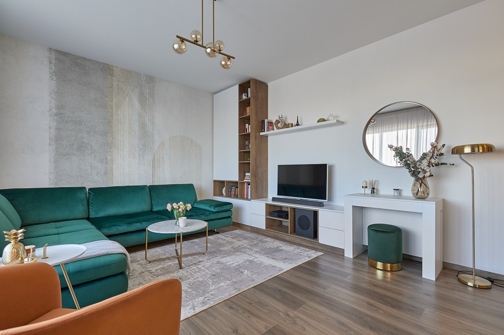 Amenajare living canapea verde apartament trei camere Bucuresti - Cristina Micu Interior Design (3)