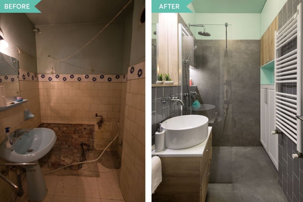 before after amenajare baie dus walk in