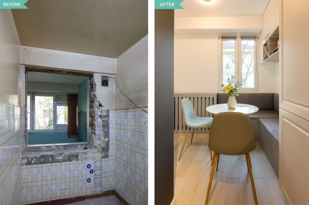 before after amenajare logie in bucatarie