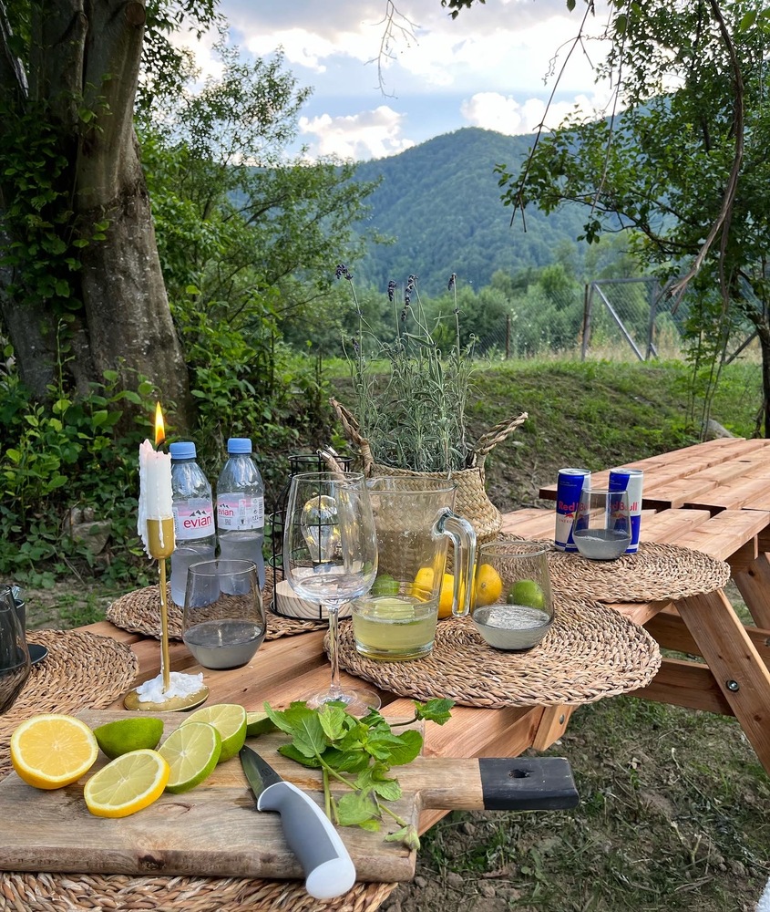 Cabana este înconjurată de munți, stânga-dreapta, și are o pădure în spatele ei, dar și râul Lotru în față