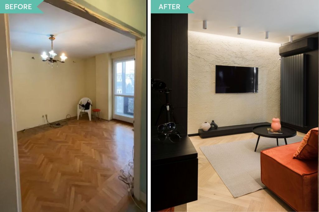 before after intrare living apartament mic