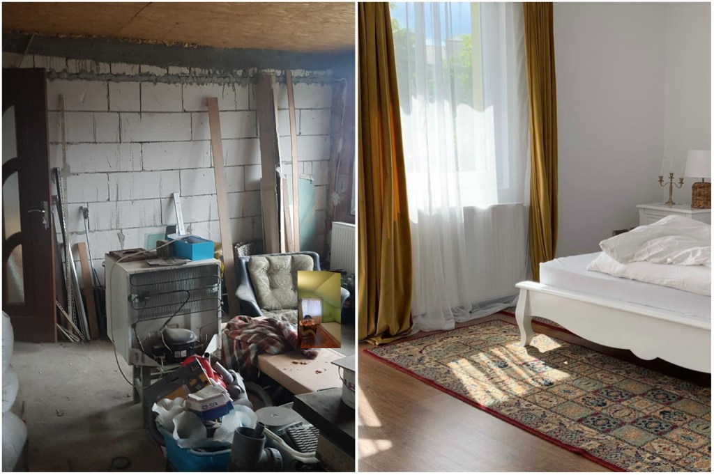 inspiratii amenajari interioare before and after dormitor luminos cu draperii maro