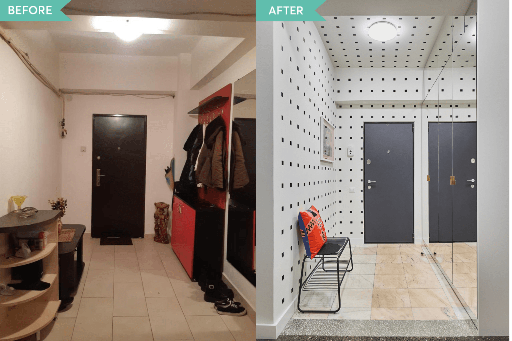 Before and after - Renovare hol Cotroceni - arh. Andra Bica - Kanso (1)