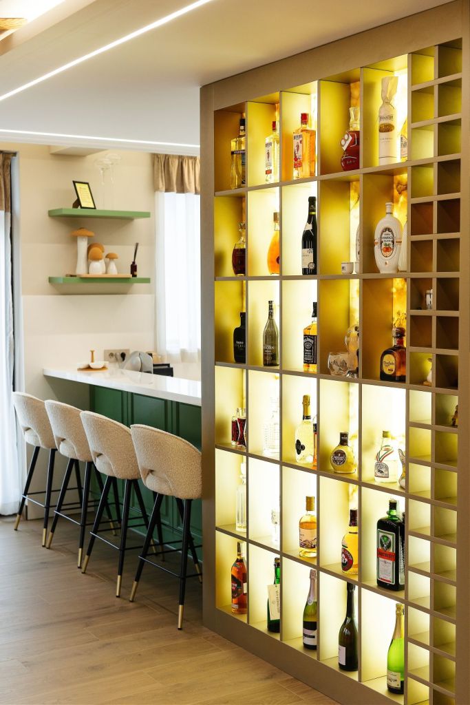 amenajare insula bucatarie verde retro