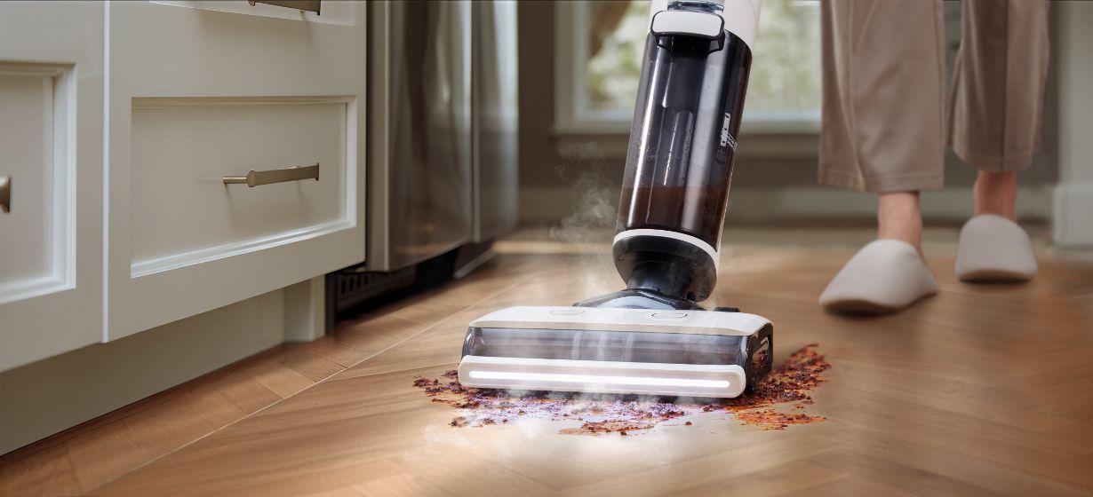 aspirator vertical cu mop incorporat tineco aburi curatare mizerie de pe podea inbucatarie