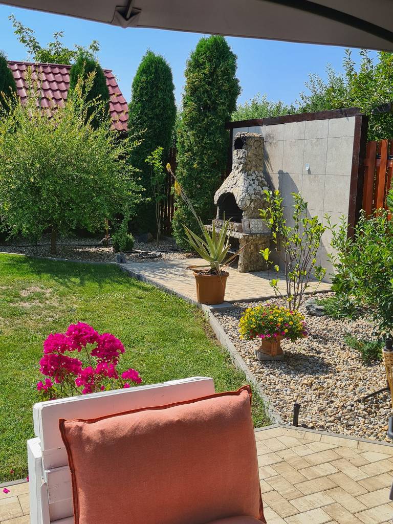 Ildikó și-a amenajat grădina în jurul unei salcii japoneze