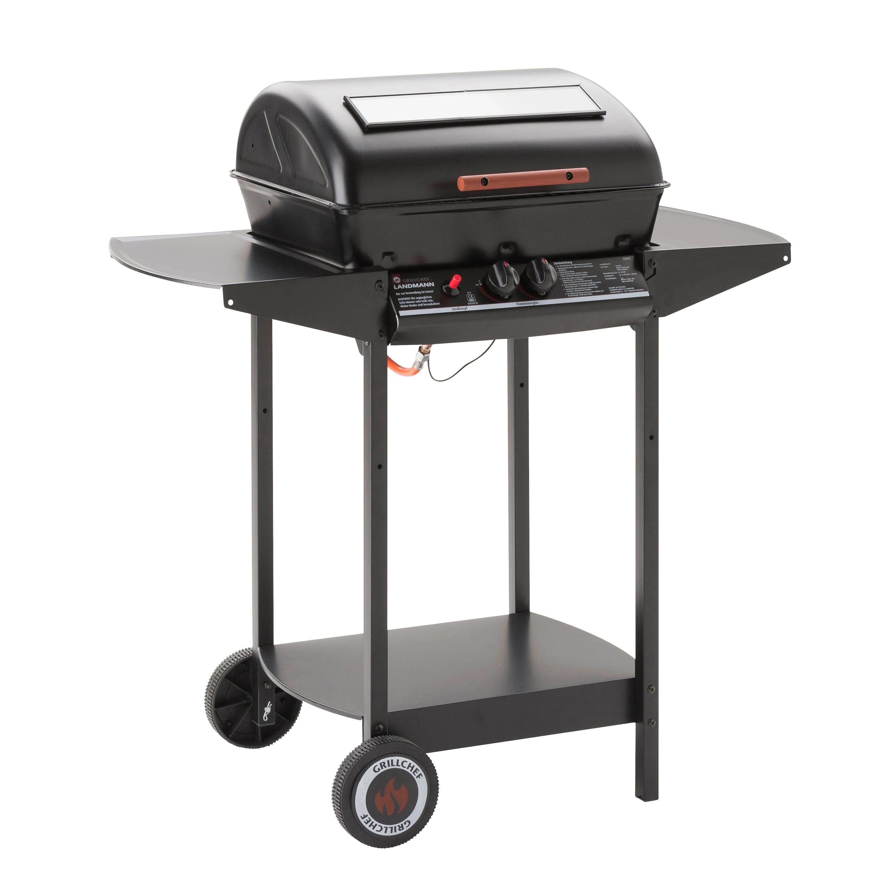 Gratar pe gaz, Grill Chef Lava Rock, 1 arzator, 5.5 kW, otel, cu roti deplasare, cu ceas de temperatura