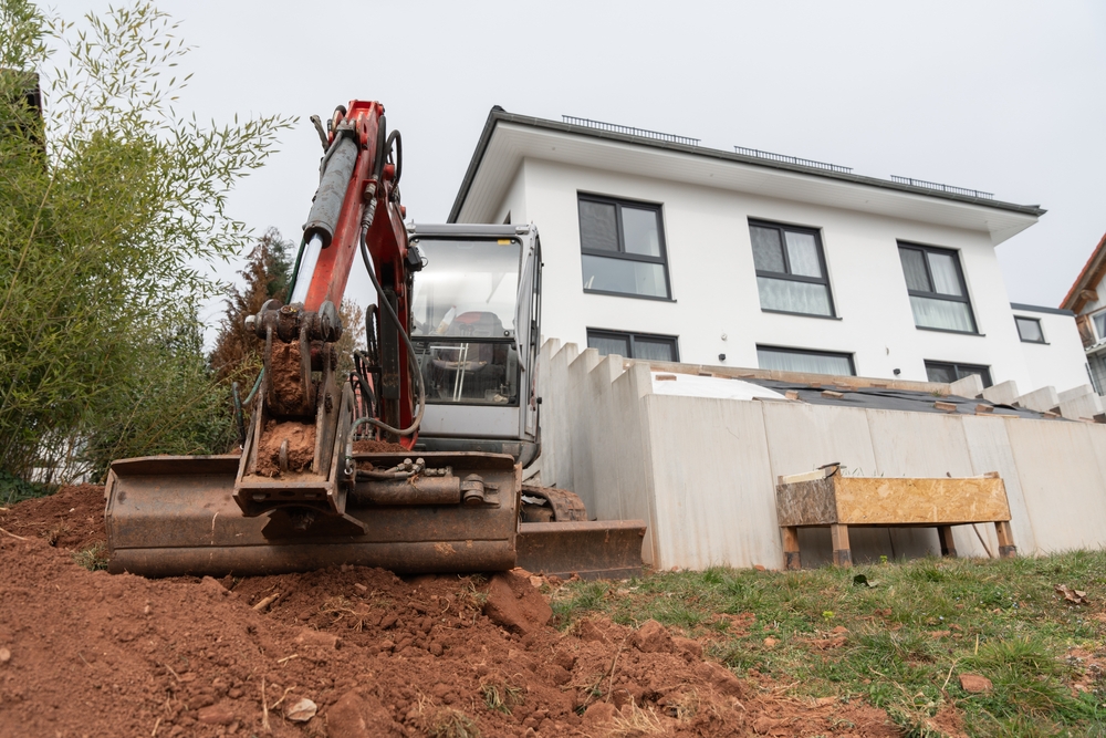 utilaj greu excavator construcție casa în panta