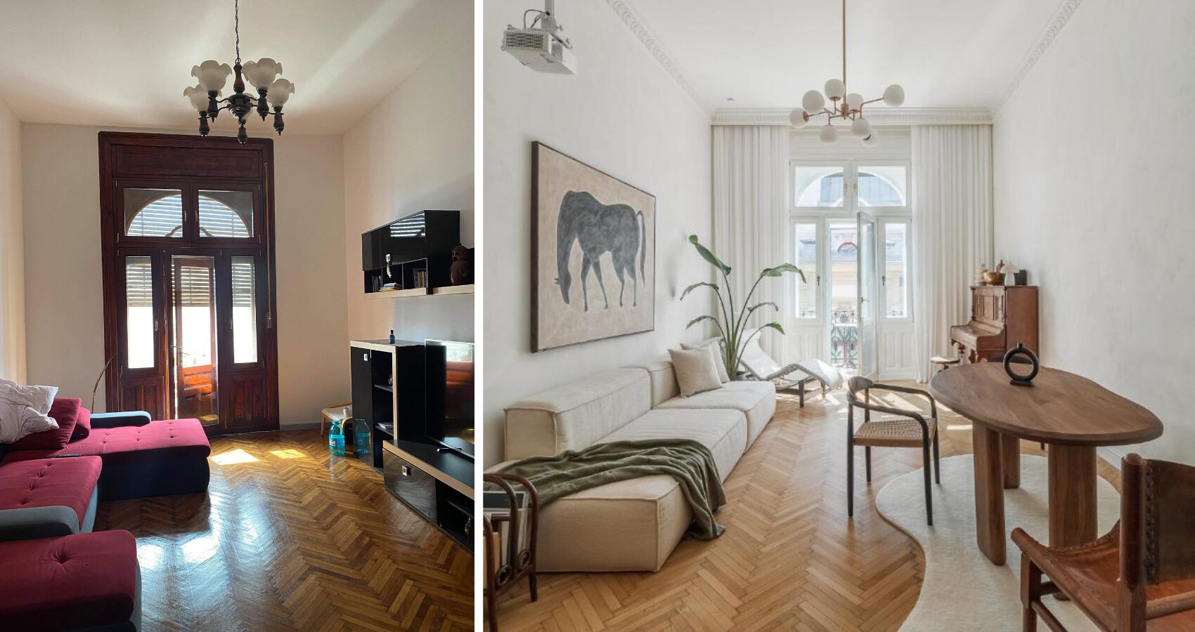 două poze din living before and after
