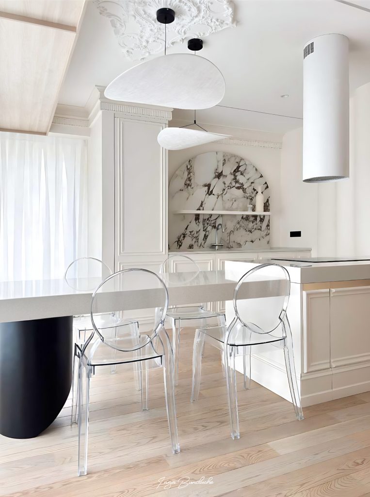 bucătărie și dining apartament cu influențe pariziene 