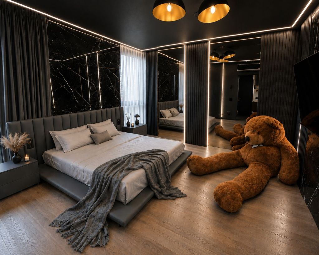 O garsonieră de 40 de metri pătrați din Pipera, amenajată în negru ca un hotel boutique, cu un buget de 50.000 de euro