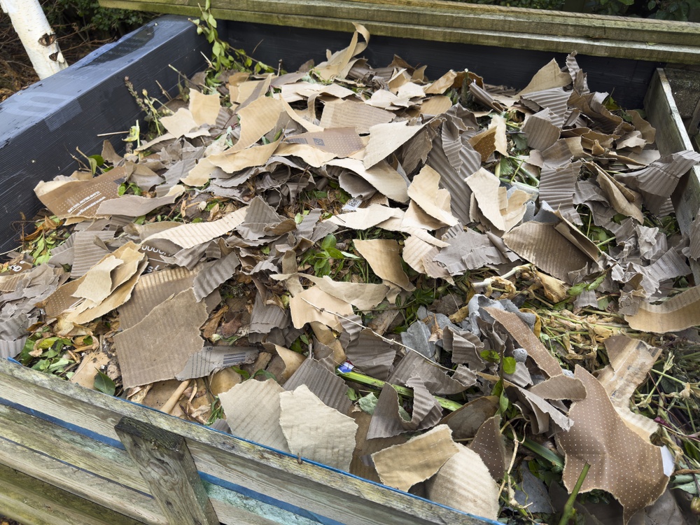 compost cu carton și deșeuri